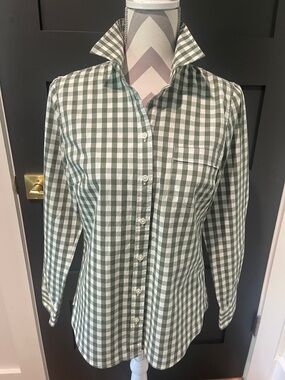 J.Crew Olive Green and White Cotton Gingham Button Down Preppy Shirt Size S